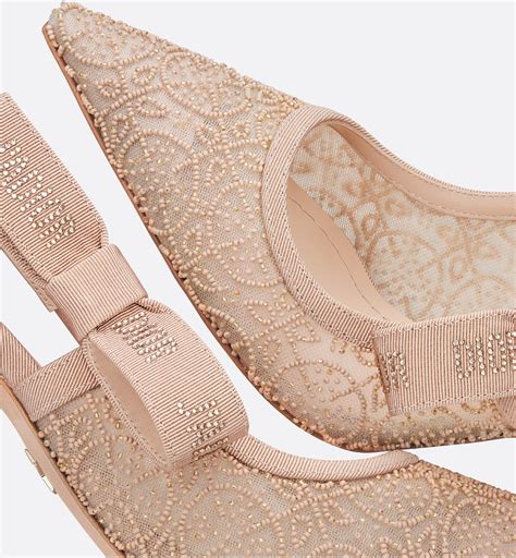 J'Adior Slingback Pump Nude Tulle with Bead Embroidery